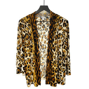 Chico's Animal Print Cotton Blend Open Front Sweater Women's size 2